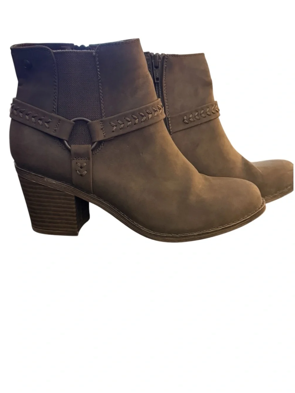 Roxy Taupe Size 8.5 Ankle Boots Western Boho Coastal Cowgirl Harness Booties